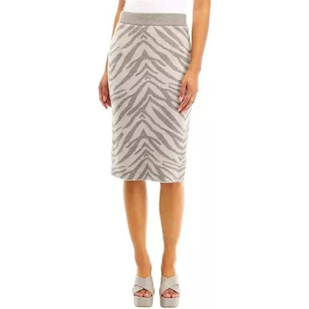 NWOT Carmen Marc Valvo M Beige Zebra Stripe Pencil Skirt Knit 132008